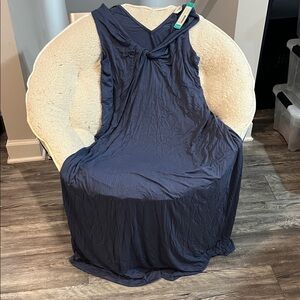 Gilli Woman’s V-Neck Elegant Navy Blue Sleeveless Maxi Dress - 1X